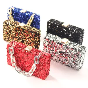 Women Rhinestone Sequin Evening Bag Luxury Metallic Chain Crossbody Bag Fashion Glitter Clutch Handbag For Party Wedding
