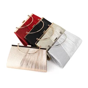 Elegant women evening clutch bag set with metallic ring handle and glitter pleated design.