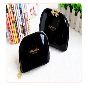 Glossy patent leather cosmetic bag set, portable travel waterproof makeup storage organizer.