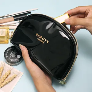 Women Waterproof Patent Leather Cosmetic Bag Portable Large Capacity Shell Makeup Pouch Travel Toiletry Storage Bag