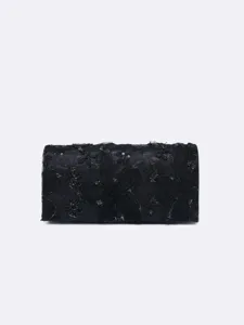 Borsa pochette da sera ricamata in pizzo nero vintage elegante borsa a mano vista dettagliata.