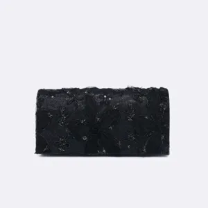 Pochette da sera nera con ricamo in pizzo, borsa a tracolla retrò per abito qipao da donna.