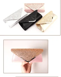 Dettagli della borsa da sera con glitter scintillanti, ecopelle con chiusura metallica.