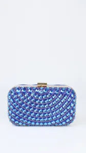 Blue rhinestone evening clutch bag sparkling crystal bridal prom handbag luxury purse detail