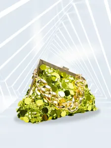 Elegant sequin clutch bag with chunky gold chain, perfect for evening parties and banquets.