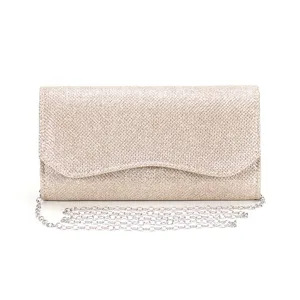 Glitter Evening Bag for Women Elegant Clutch Purse with Silver Chain Strap Detail