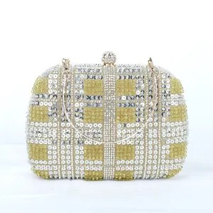 Women Rhinestone Evening Bag Luxury Sequins Clutch Purse Metallic Chain Crossbody Bag For Banquet Wedding Party