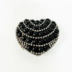Stunning black rhinestone heart clutch detail, sparkling crystal and bead evening bag.