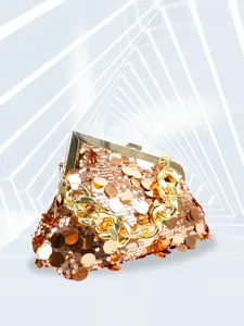 Exquisite sequin evening clutch bag with gold chain strap, perfect for party and wedding events.