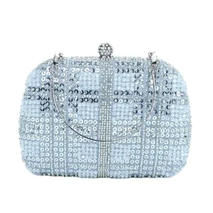 Light blue rhinestone evening clutch bag elegant crystal wedding party shoulder handbag