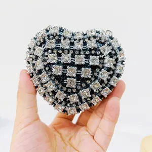 Heart-shaped rhinestone evening bag, sparkling crystal clutch for women wedding party.