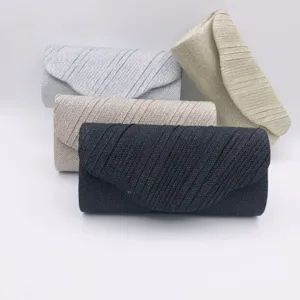 Women Pleated Evening Bag Fashion Glitter Clutch Bag Elegant Wedding Party Shoulder Crossbody Bag Chain Handbag