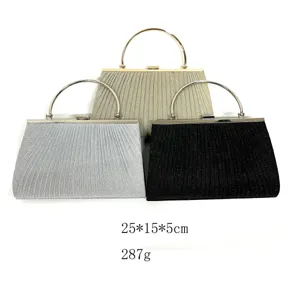 Elegant pleated evening clutch bag with metal handle for women party wedding prom