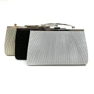 Women's Evening Bag Pleated Glitter Clutch Bag Metallic Lock Top Handle Shoulder Bag Banquets Party Handbag