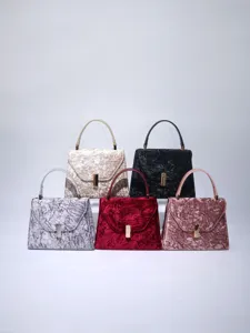 Elegant crushed velvet women shoulder bag with metal lock detail multi color chic style