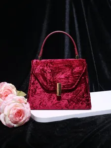 Red velvet handbag top handle women shoulder bag elegant chic fashion stylish accessory