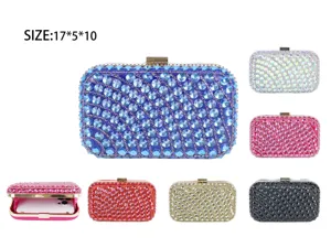 Detailed view of luxury rhinestone evening clutch bag sparkling crystal party purse with metallic lock.