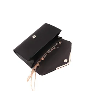 Black sequin evening clutch bag with gold chain strap, elegant shoulder purse for women.