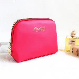 Pink PU leather cosmetic bag waterproof travel makeup pouch zipper toiletry organizer main view