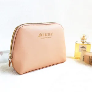 Solid color PU leather cosmetic bag with zipper closure, perfect for daily makeup storage.