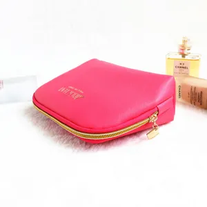minimalist pink cross-pattern leather makeup bag for women portable cosmetic pouch