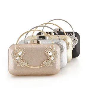 Exquisite rhinestone evening clutch bag with ring handle, luxury bridal party handbag.