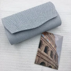 Silver pleated rhinestone evening clutch bag sparkling crystal bridal prom handbag detail
