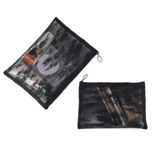 Black mesh cosmetic bag transparent makeup pouch portable travel storage organizer case
