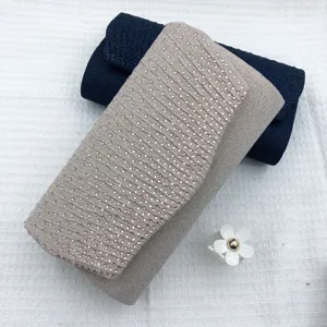 Sparkling pleated rhinestone evening clutch bag, elegant women wedding party shoulder purse.