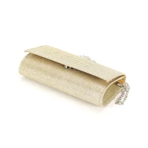 Borsa da sera dorata con catena, elegante pochette brillante per feste e matrimoni femminili.