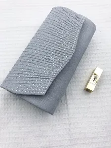 Silver rhinestone pleated clutch bag evening bag wedding party purse sparkle handbag accessory