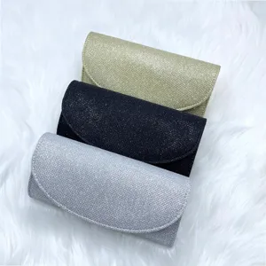 Elegant glitter evening clutch bag women wedding party chain bag solid color flap purse