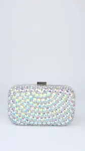 Detailed view of sparkling crystal evening clutch, elegant rhinestone purse style.