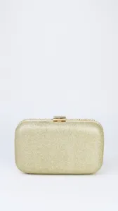Gold glitter evening clutch bag for women, elegant hard case purse for party and wedding.