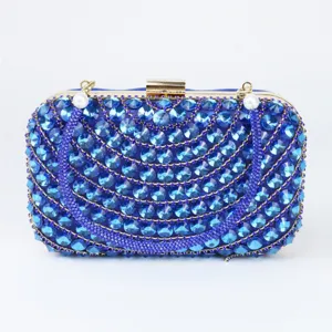 Stunning royal blue rhinestone crystal evening clutch bag for women party wedding accessory.