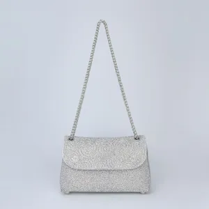 Stunning silver rhinestone crystal evening shoulder chain bag for women party club