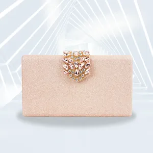 Women Fashion Glitter Evening Bag Rhinestone Metal Lock Hard Shell Clutch Banquet Wedding Party Shoulder Handbag