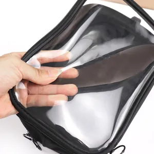 Black clear cosmetic bag travel waterproof makeup organizer portable wash bag with zipper