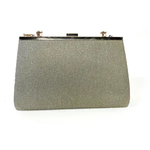 Glitter evening clutch bag for women, elegant metallic frame shoulder bag with secure clasp.