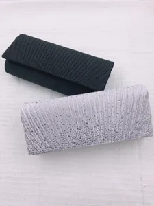 Elegant evening clutch bag set with rhinestone and pleated design, perfect for party and wedding.