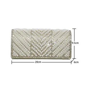 Handmade pearl rhinestone evening clutch bag elegant women wedding party shoulder bag 20cm