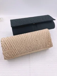 Rhinestone pleated evening clutch bag detailed view, elegant satin shoulder bag for women.
