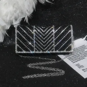 Handcrafted rhinestone evening bag with chain strap for women elegant party clutch purse