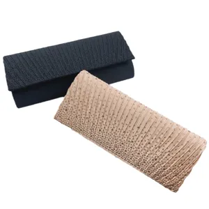 Elegant pleated evening clutch bag with sparkling rhinestones, perfect for party and wedding.
