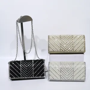 Women Rhinestone Pearl Evening Bag Elegant Luxury Handbag Clutch Crossbody Bag Wedding Party Evening Purse With Chain Strap