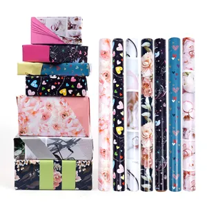 Grand Rouleau de Papier Cadeau Double Face Impression Romantique Motif Cœur Fleur Anniversaire Mariage Fête