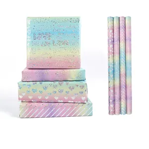 Holographic gift wrapping paper roll with love hearts and roses gradient design for holidays