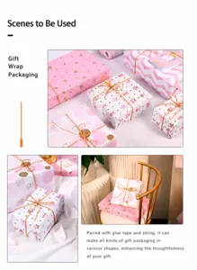 Ensemble de papier cadeau métallique rose avec surface brillante pour anniversaires et fêtes.