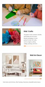 Détail de papier cadeau brillant montrant des couleurs vives et des travaux d'origami.
