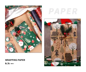 Christmas gift wrapping paper set with Santa Claus and snowflake patterns for holiday present.